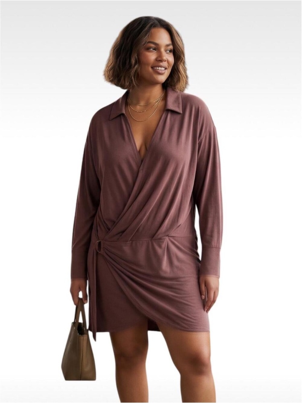 Free People Mauve Wrap mini dress D Ring Size M long sleeve Modal blend